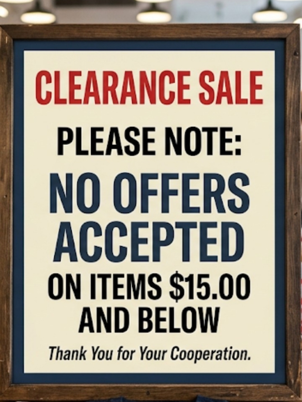 Clearance Sale Price Is Firm On Items $15 And Below